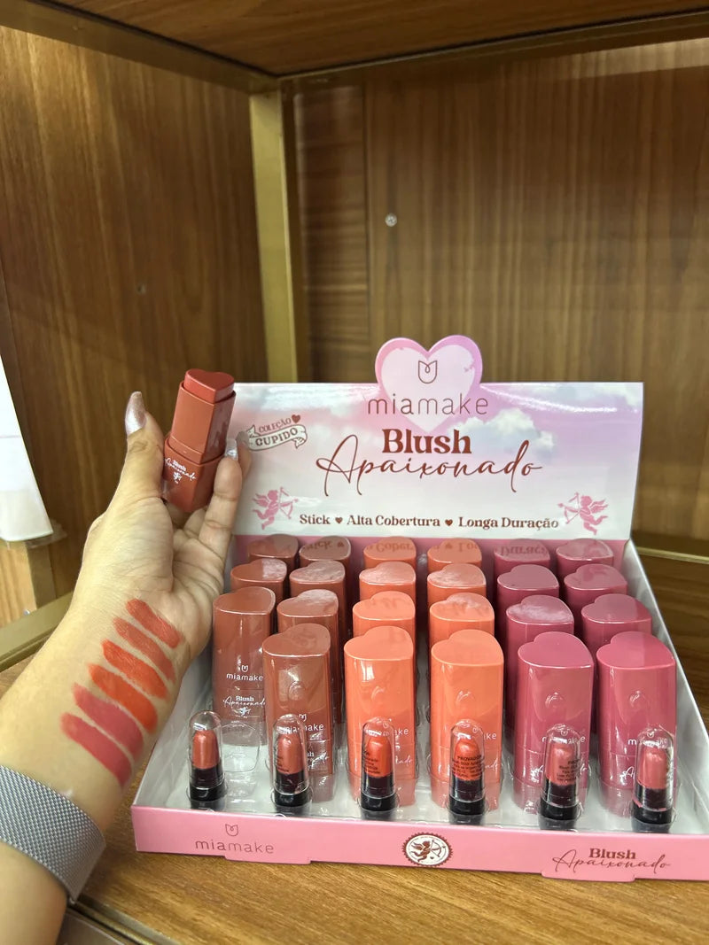 BOX BLUSH STICK ALTA COBERTURA/LONGA DURAÇÃO C/24 UNIDADES MIA MAKE